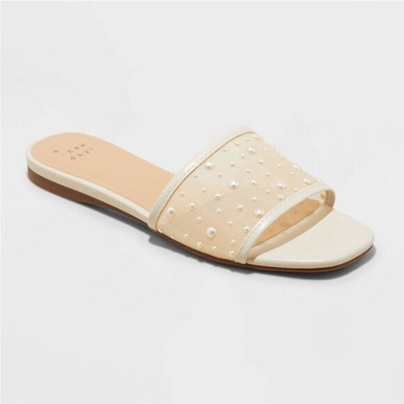 A new day Mesh with Pearls Women's Cream Slide Sandals 6.5 - Picture 1 of 6